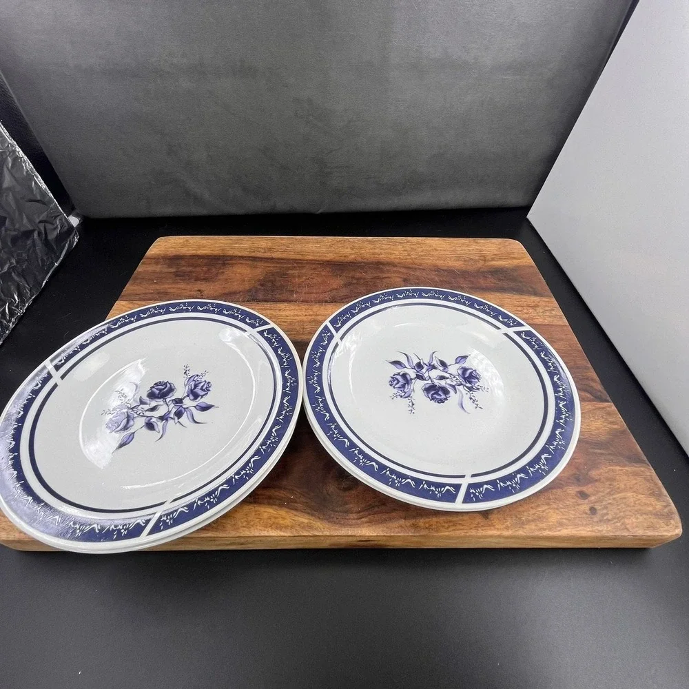 Vintage Alco Blue Rose Bread Plates:‎ Porcelain Set of 4